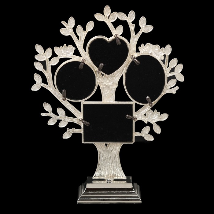 Фоторамка мет. на 4 фото 6х5см 4,5х4,5см "Дерево с кристальными листьями"серебро 26х20х5см