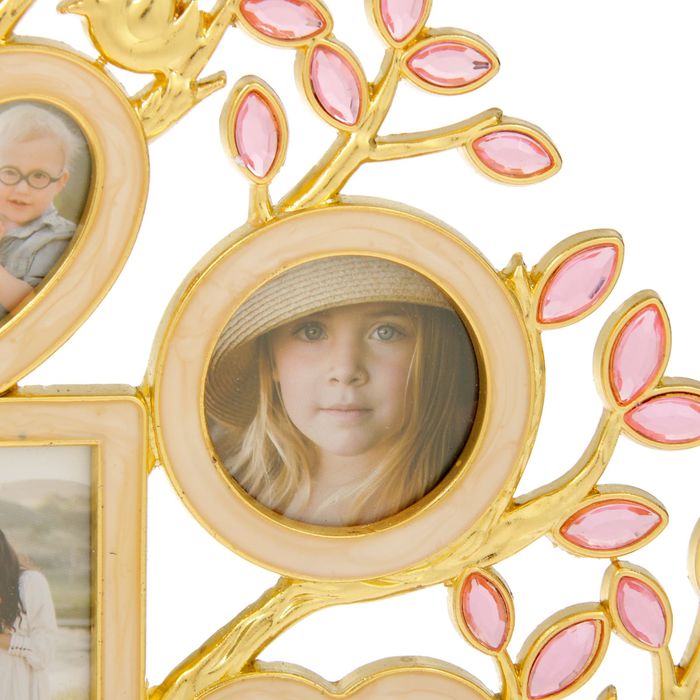 Фоторамка мет. на 7 фот.5х7см,5х5см,5х4,5см,6х4,7см"Семейное древо"с розов. лист. 31х26х5см