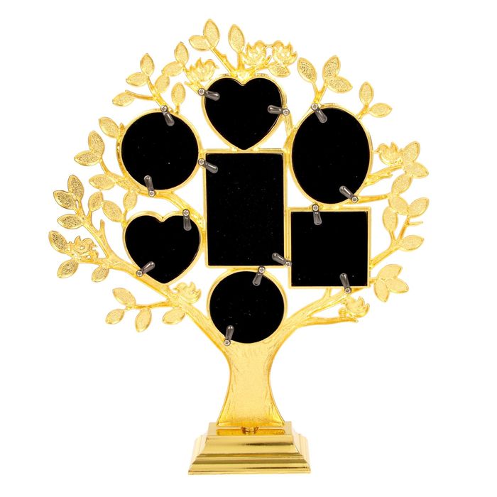 Фоторамка мет. на 7 фот.5х7см,5х5см,5х4,5см,6х4,7см"Семейное древо"с розов. лист. 31х26х5см