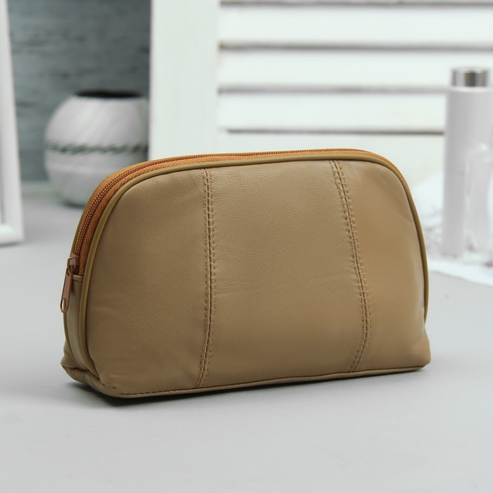 Косметичка простая на молнии "Полуовал", 1 отдел, цвет бежевый