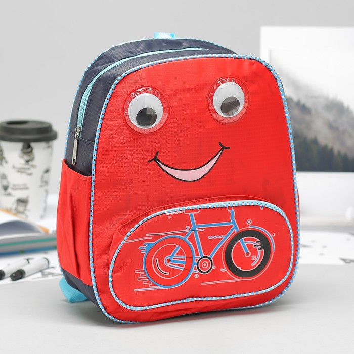 Рюкзак дет Велосипед 26*10*33, отдел на молнии, 3 нар кармана, черно красный