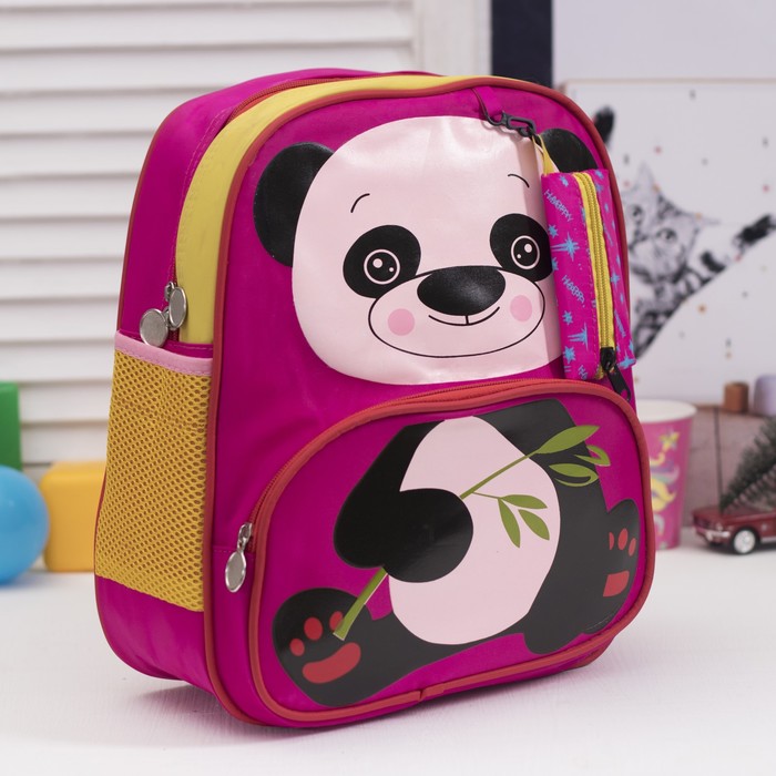 Рюкзак дет Панда 26*10*33, отдел на молнии, 1 нар карман, 2 бок сетки, малиновый