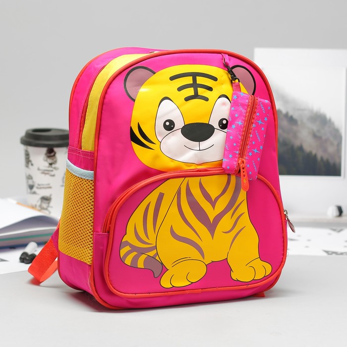 Рюкзак дет Тигренок 28*14*33, отдел на молнии, 1 нар карман, 2 бок сетки, с ключницей, малиновый 1