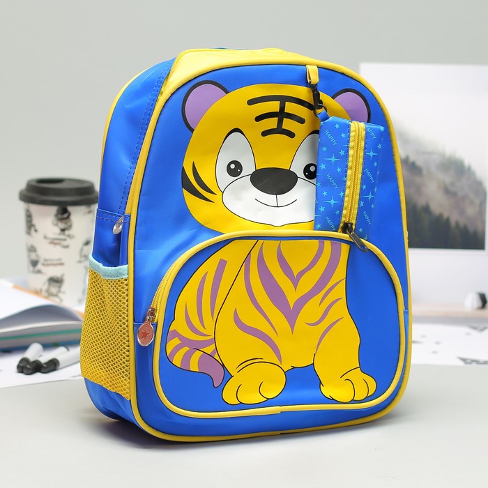Рюкзак дет Тигренок 28*14*33, отдел на молнии, 1 нар карман, 2 бок сетки, с ключницей, синий 16611