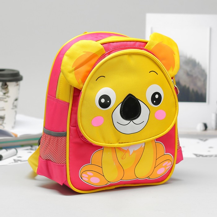 Рюкзак дет Мишка 25*10*30, отдел на молнии, 1 нар карман, 2 бок сетки, малиновый