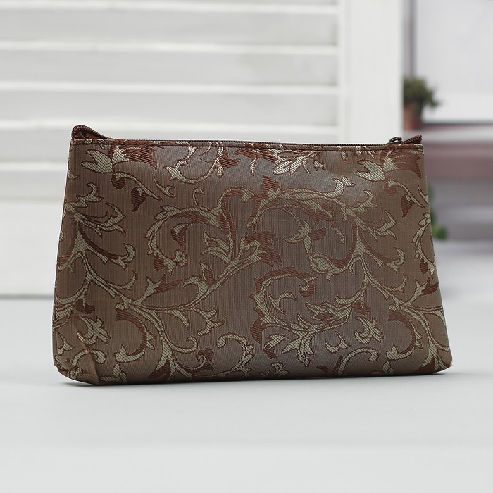 Косметичка простая на молнии "Ажур", 1 отдел, цвет коричневый