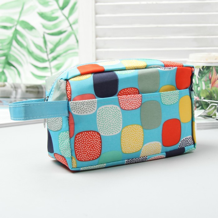 Косметичка дорожная «Квадраты», отдел на молнии, наружный карман, цвет голубой