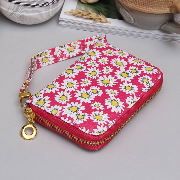 Кошелёк женский на молнии, 2 отдела, для монет, для карт, с ручкой, цвет малиновый