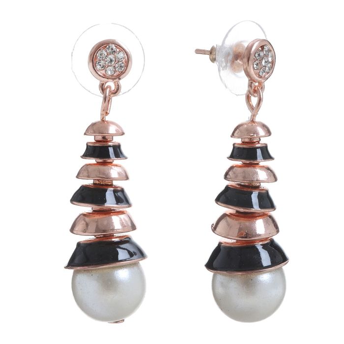 Серьги с жемчугом "Капля" с дисками, цвет чёрно-белый в золоте