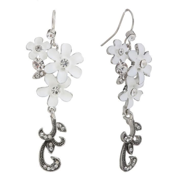 Серьги эмаль "Цветочный букет", цвет белый в золоте