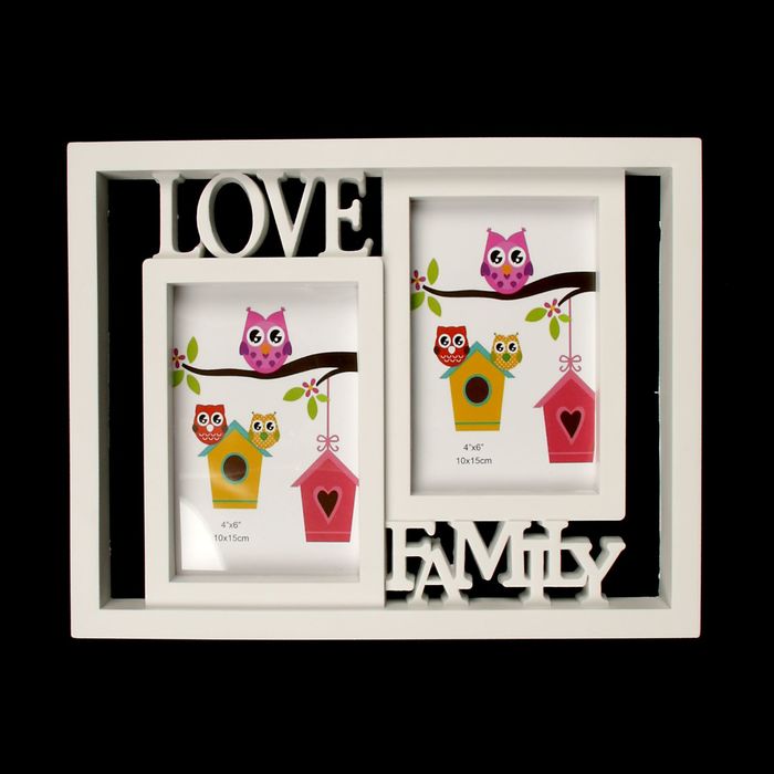 Фоторамка пластик на 2 фото 10х15 см "Люблю свою семью" белая 23х29,5 см