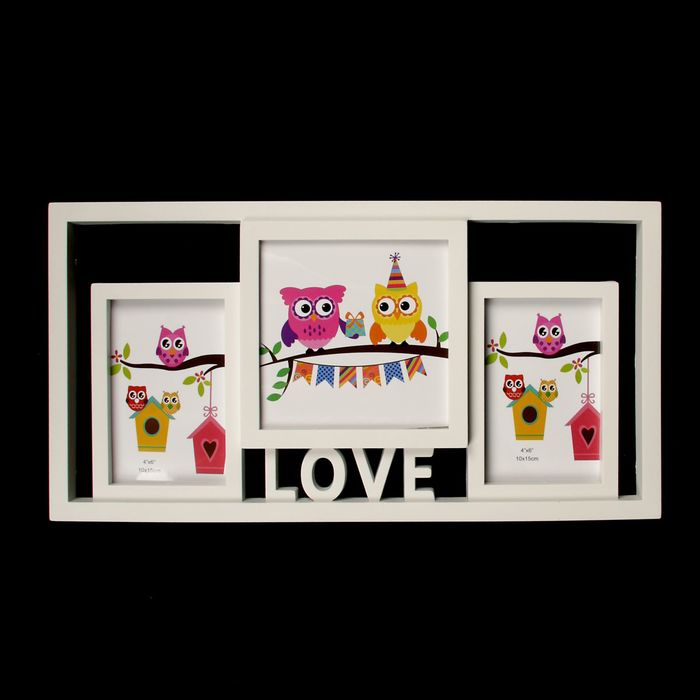 Фоторамка пластик на 3 фото 10х15 см 15х15 см "Все, кто любим" белая 23,5х45,5 см