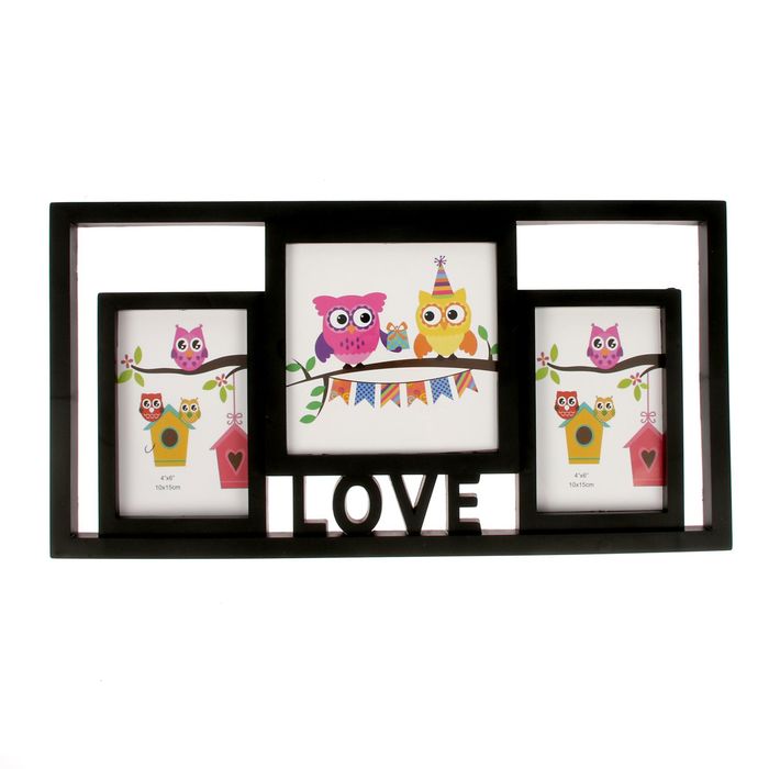Фоторамка пластик на 3 фото 10х15 см 15х15 см "Все, кто любим" чёрная 23,5х45,5 см