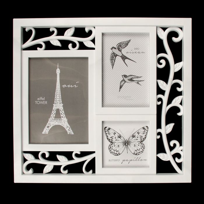 Фоторамка пластик на 3 фото 10х10 см 10х15 см 13х18 см "Флора" 31х33,5 см