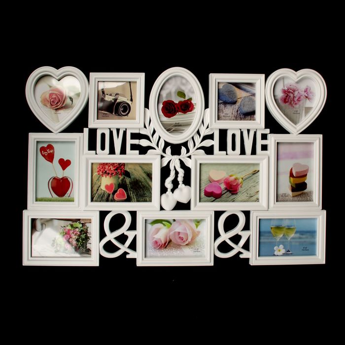 Фоторамка пластик на 12 фото 10х15 см 10х10 см 12х12 см "Любовь" 46х70 см