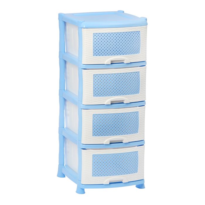 Комод 4 секции "Плетёнка" без декора, цвет бело-голубой