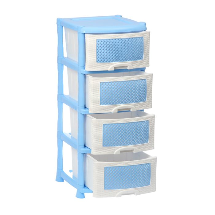 Комод 4 секции "Плетёнка" без декора, цвет бело-голубой