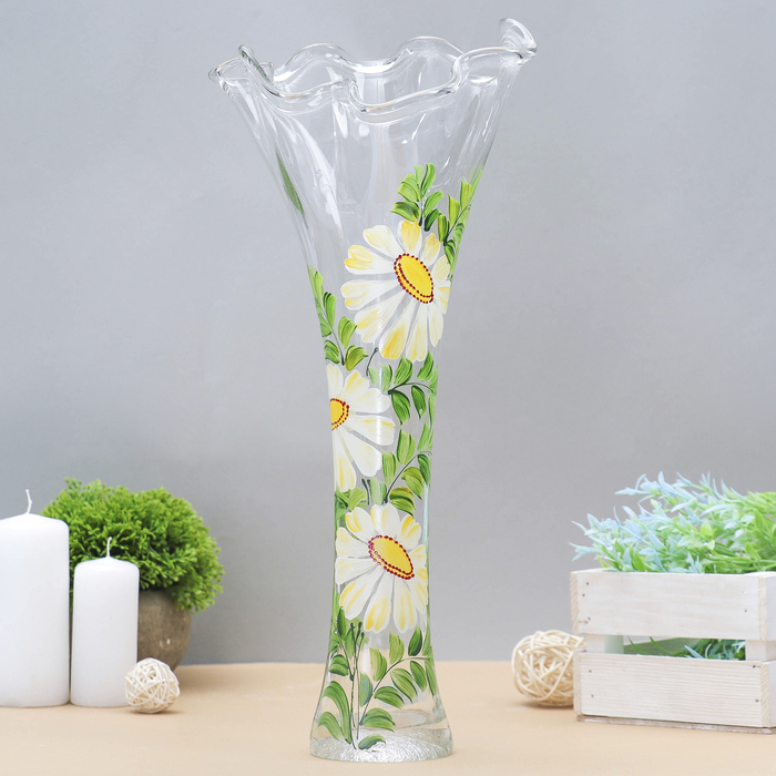 Ваза "Волна", ромашки, ручная роспись