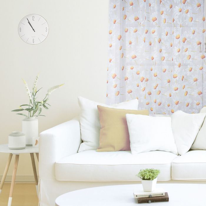 Тюль "Этель" Голубые ромашки (с утяжелителем), ширина 145 см, высота 270 см