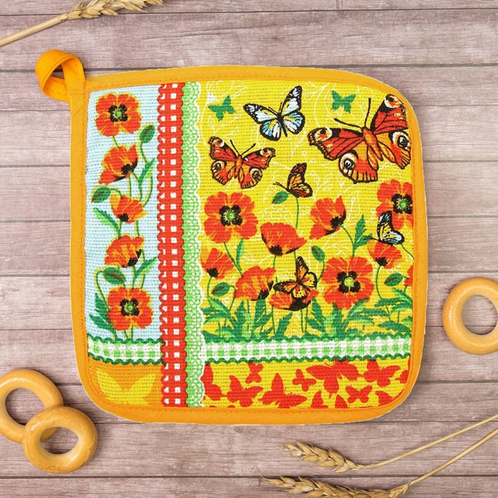 Набор "Доляна" Маковое поле (вид 2): фартук 60х70 см, прихватка 17х17 см, рогожка 162 г/м2