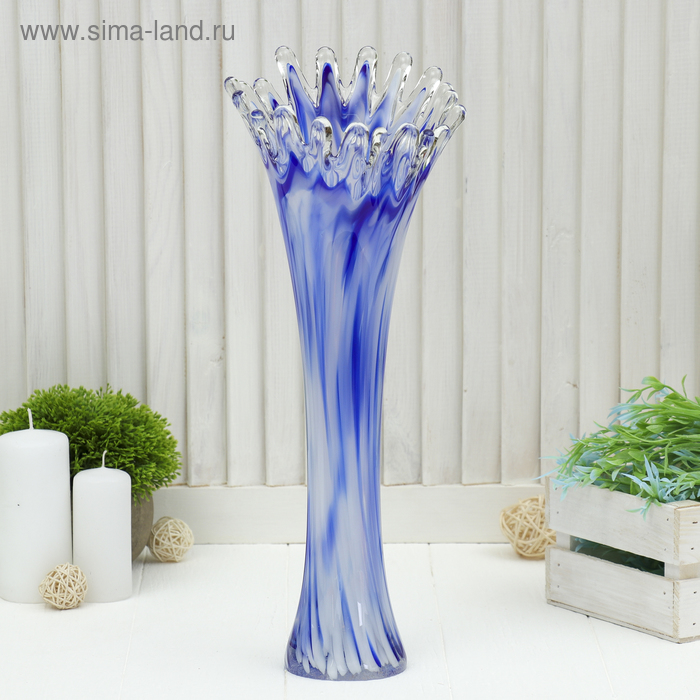Ваза Коралл 14х18х38 см, бело-синяя ваза коралл 28 см зелёная