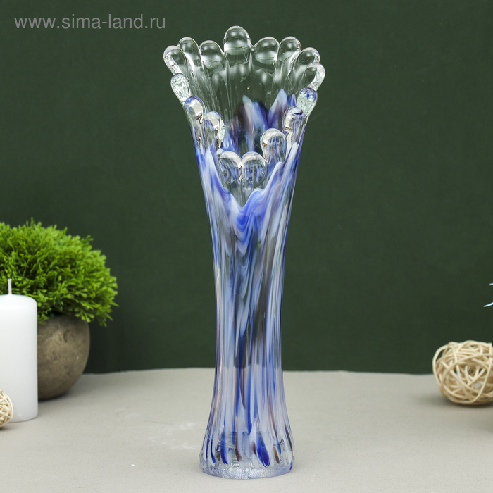 Ваза Коралл 28 см, бело-сине-марганцевая ваза волна 40 см красно бело марганцевая