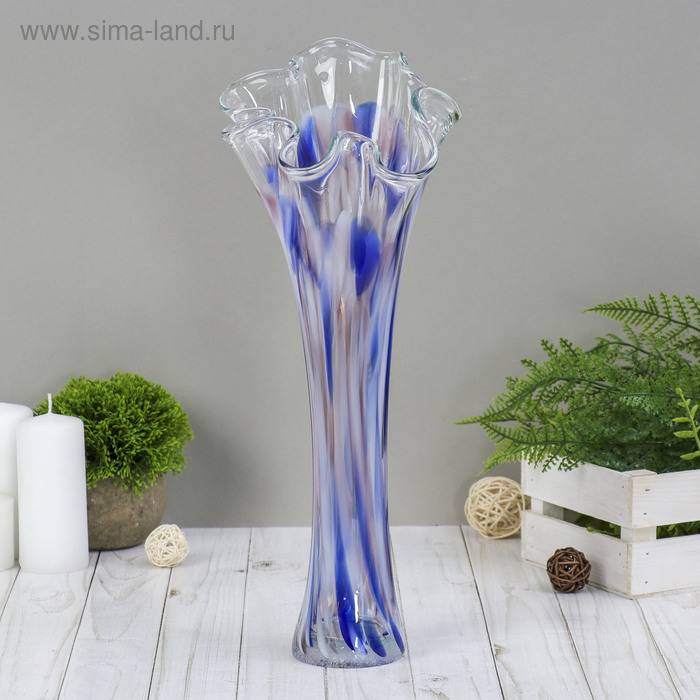 Ваза Волна 40 см, бело-сине-марганцевая ваза волна 40 см красно бело марганцевая