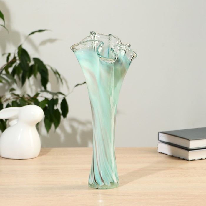 Ваза Волна 28 см, зелёно-марганцевая ваза волна 40 см бело сине марганцевая