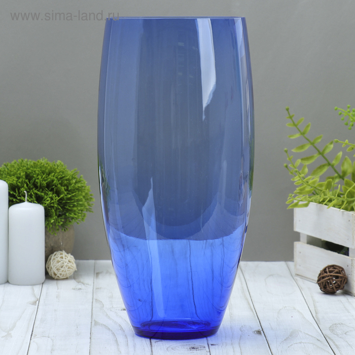 ваза Бочка d 130*h 300 мм. из синего стекла (без декора)