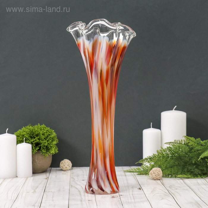 Ваза Волна 40 см, красно-бело-марганцевая ваза коралл красно бело марганцевая 38 см