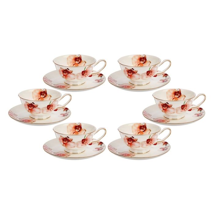 Сервиз чайный "Орхидея", 12 предметов: 6 чашек 220 мл, 6 блюдец