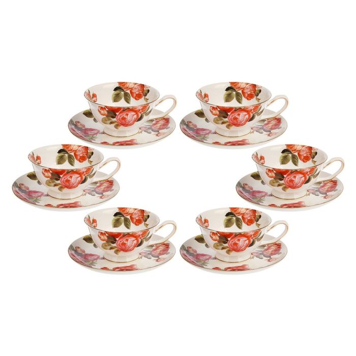 Сервиз чайный "Пионы", 12 предметов: 6 чашек 220 мл, 6 блюдец