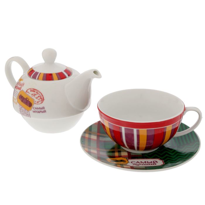Чайный набор "Любимый дедушка", чайник 350 мл, кружка 200 мл, блюдце 15 см