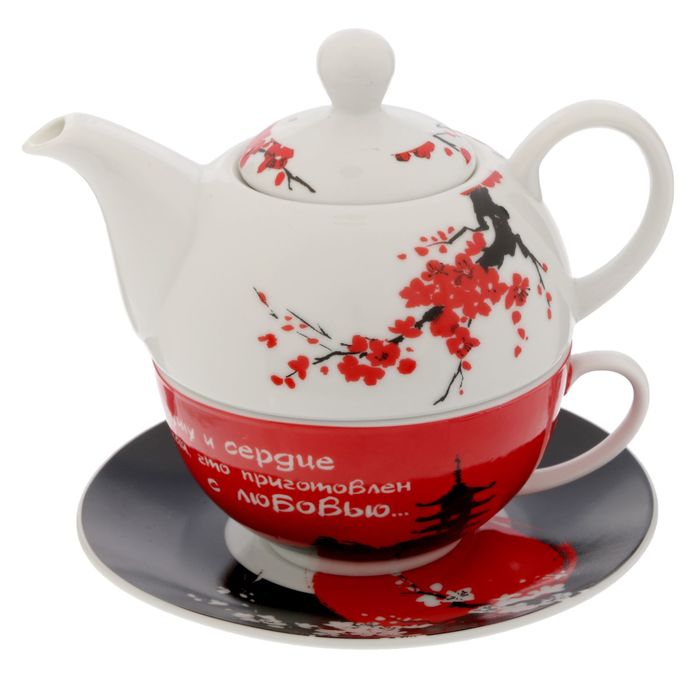 Чайный набор "С любовью", чайник 350 мл, кружка 200 мл, блюдце 15 см