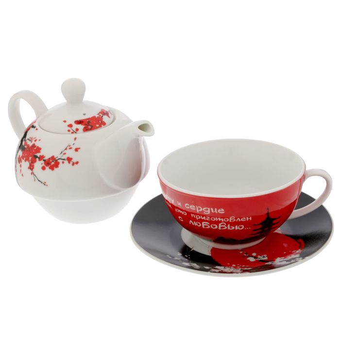 Чайный набор "С любовью", чайник 350 мл, кружка 200 мл, блюдце 15 см