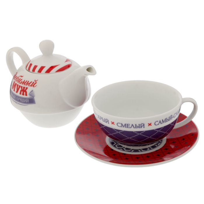 Чайный набор "Любимый муж", чайник 350 мл, кружка 200 мл, блюдце 15 см