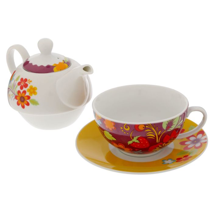 Чайный набор "Приятного чаепития", чайник 350 мл, кружка 200 мл, блюдце 15 см