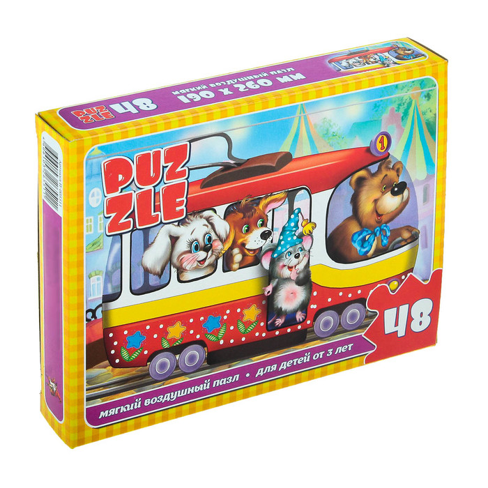 Макси-пазл "Зверята на трамвайчике", 48 элемента