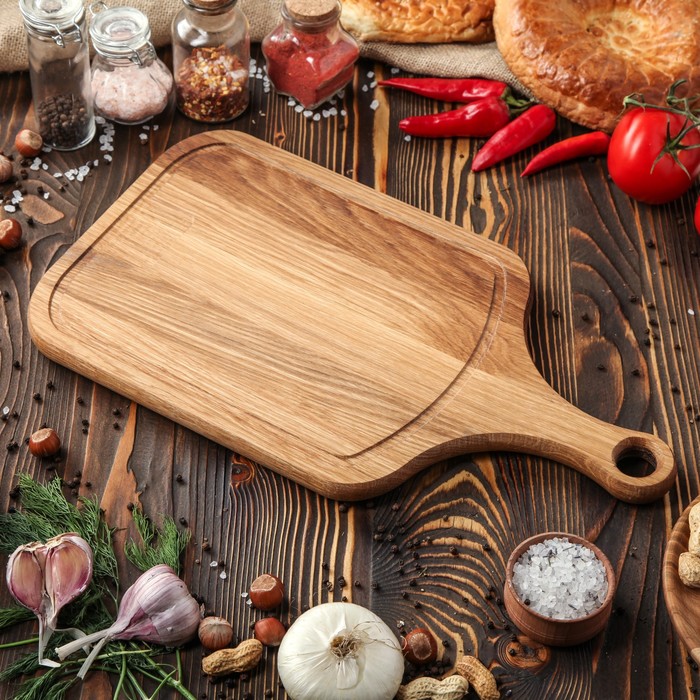 Доска разделочная с ручкой, 45 х 25 х 2 см, массив дуба, ясеня