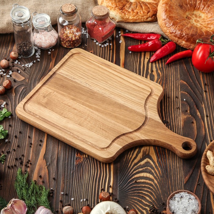 Доска разделочная с ручкой, 40 х 25 х 2 см, массив дуба, ясеня