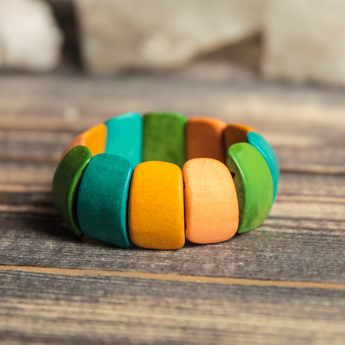 Браслет деревянный из бука, разноцветный, микс