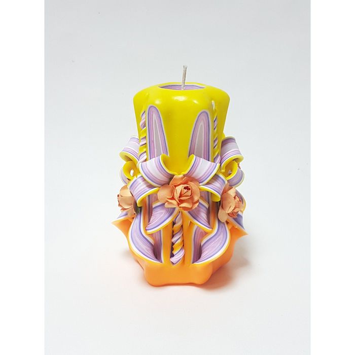 Свеча резная 10-11 см "Цветочная с цветами" желто-оранжевая