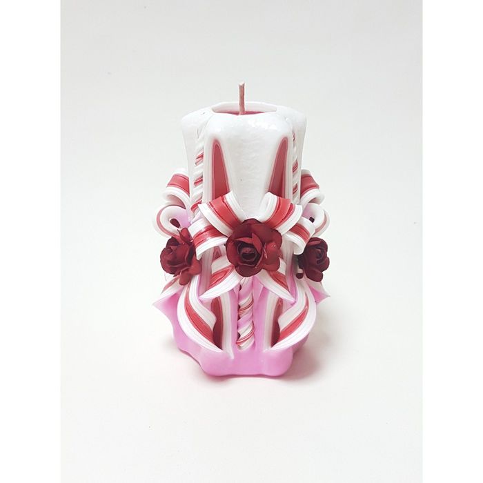 Свеча резная 10-11 см "Цветочная с цветами" красно-розовая