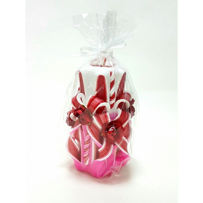 Свеча резная 10-11 см "Цветочная с цветами" красно-розовая