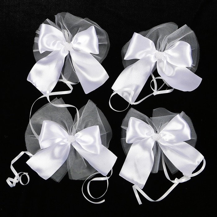 Набор для украшения автомобиля «Обручальный»: кольца на крышу, букет на радиатор, 2 ленты на капот 2.3 м, 4 бантика на ручки, кремовый