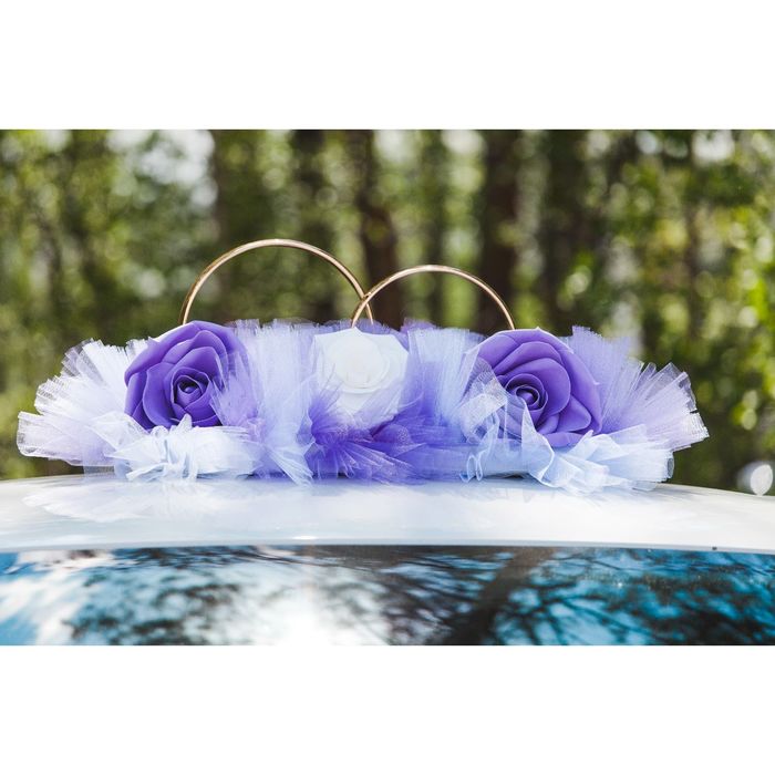Кольца на крышу автомобиля с цветами из латекса, фатин, бело-сиреневые