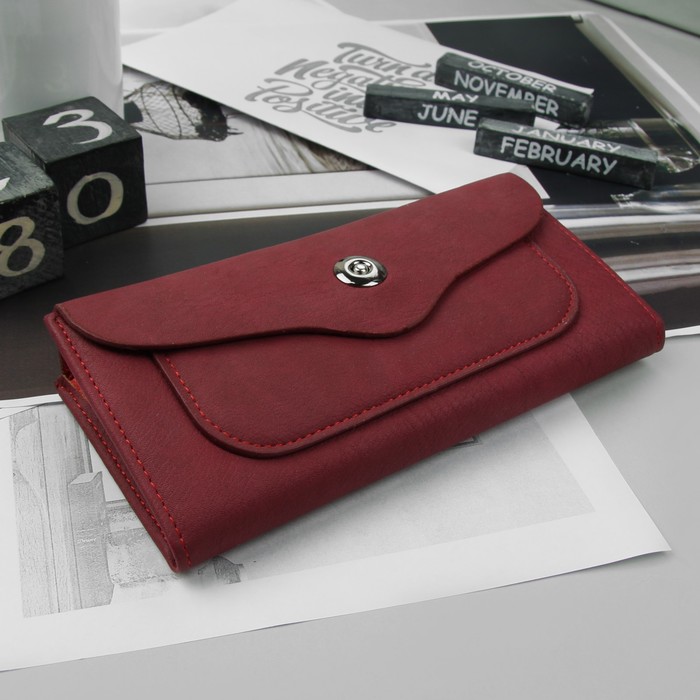 Кошелёк женский на клапане, 6 отделов, отдел для карт, цвет бордовый