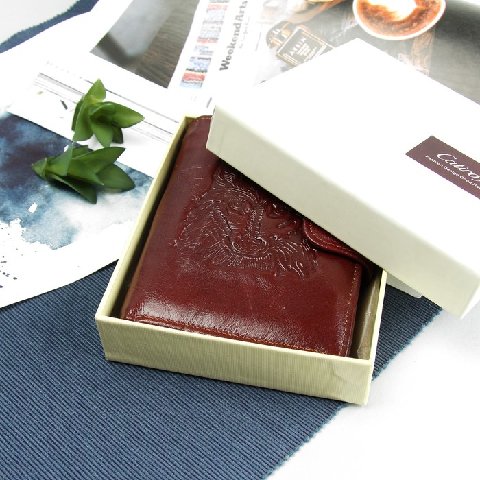 Портмоне мужское 2 в 1 "Волк", с отделом для автодокументов, 2 отдела для монет и карт, цвет коричневый