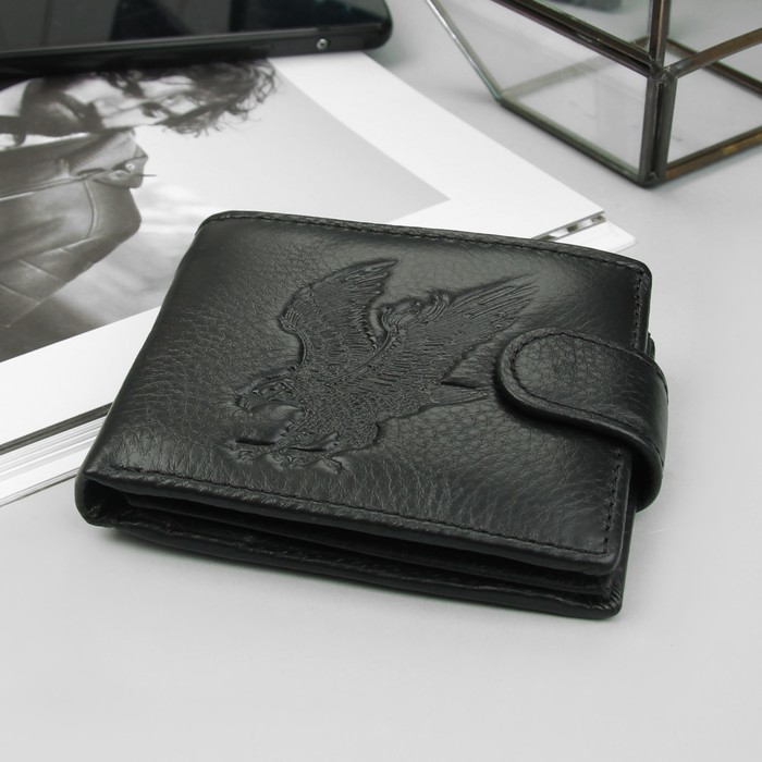 Портмоне мужское "Орёл", 3 отдела, отдел для карт, для монет, цвет чёрный