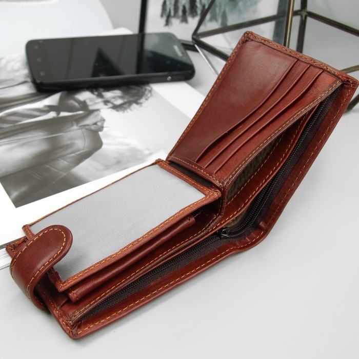 Портмоне мужское "Орёл", 3 отдела, отдел для карт, для монет, цвет коричневый